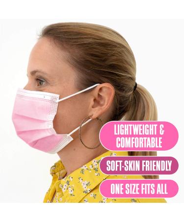 Harley Street Care Disposable Pink Face Masks Protective 3 Ply Breathable Triple Layer Mouth Cover with Elastic Earloops (Pack of 2500) - Buy Online on GoSupps.com