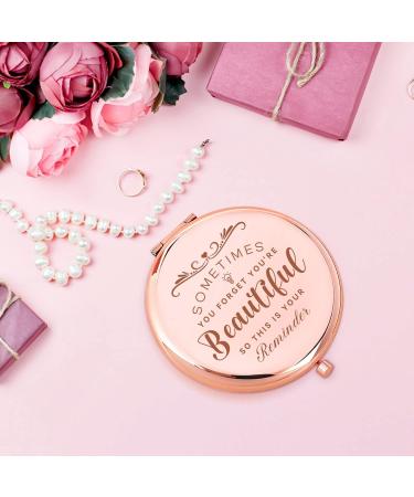 LRUIOMVE Rose Gold Engraved Travel Makeup Mirror - Perfect Gift for Sister, Women, Friends - Compact Pocket Cosmetic Mirror for Retire, Graduation, Christmas, Birthday - Buy Online on GoSupps.com