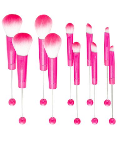 10Pieces Beadable Makeup Brushes Diy Makeup Comestic Brushes Beaded Brushes Kit for DIY Beaded Eyeshadow Brush (Beadable Makeup Brushes-10pieces 2Sets)-Rose Pink rose pink brush set