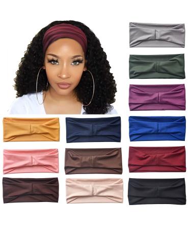 Carede 12 Pack Wide Headbands for Women No slip Stretchy Boho Hair Bands Soft Elastic Yoga Workout Running Thick Headbands for Women's Hair,Wicking Sweat Head Bands Solid colors Head Wrap No9Mixed 12 pcs)