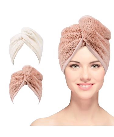 Microfiber towel for women 66 x 25.4 cm super absorbent fast drying hair turban for long thick and curly hair (brown and white)