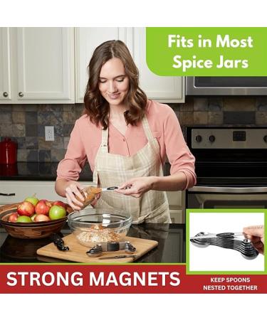 Spring Chef Magnetic Measuring Spoons Set - Heavy Duty Stainless Steel - BPA Free - Black - Set of 8 with Leveler - Buy Online on GoSupps.com