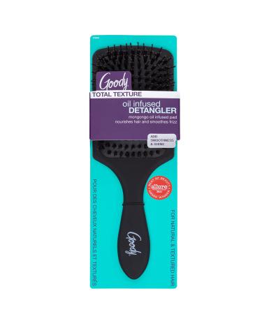 Goody Total Texture Mongongo Oil Brush - Oil Infused Detangler Adds Luster and Shine and Protects Hair - Pain-Free Hair Accessories for Women and Girls - Durable for Everyday Use - Black