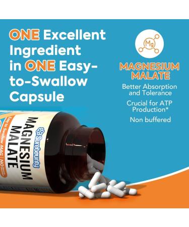 Magnesium Malate Capsules 1230mg, Magnesium Supplement, Chelated, High Absorption, Energy Production & Contraction Support for Children, Teenagers, and Adults, 240 Vegan Caps - Buy Online on GoSupps.com