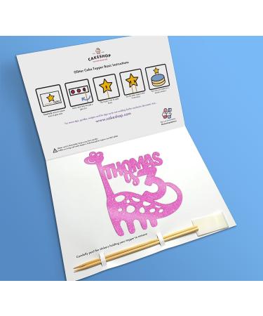 Cakeshop Cake Decoration Pack | Cute Birthday Dinosaur Premium Double Sided Glitter Card Cake Topper & 25g Party Pack of Cake Sugar Sprinkles | Custom Name & Age Cake Decoration (Baby Pink) Non-Prime Glitter Card: Baby Pink - Buy Online on GoSupps.com