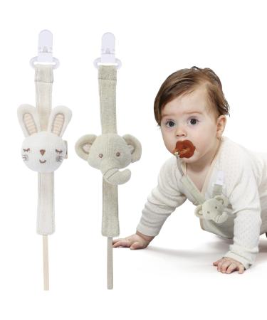 2-pack pacifier chain organic cotton cotton beef pacifier strap for all pacifiers and toys with hole pacifier chains girls and young (0-36 months) hare & elephant elephant-rabbit