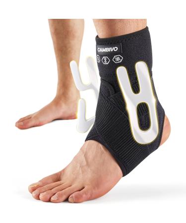 CAMBIVO Ankle Brace for Sprained Ankle Adjustable Ankle Support with Compression Strap for Women & Men Lace up Ankle Stabilizer for Achilles Tendonitis Injury Recovery (Large - Left) Black (Left Foot) Large