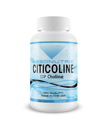 Absonutrix Citicoline CDP Choline 530mg, Nootropic Supplement, GMP Certified, Third-Party Tested, Easy to Swallow, 120 Vegetarian caps, Improves Cognitive Skills, Supports Memory, Non-GMO, Made in USA