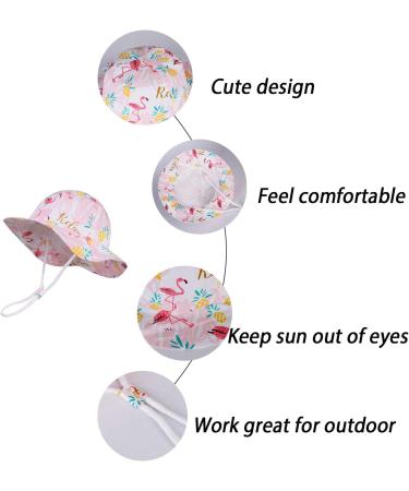 LANGZHEN Beach Sun Protection Hat for Baby Girls | Adjustable Toddler Kids Wide Brim Play Hat | Flamingo-Pink+Blue | 2-4 Years - Buy Online on GoSupps.com