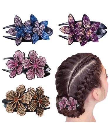 4 Pcs Rhinestones Hair Clips Double Flower Hair Clips Fancy Hair Clips Crystal Hair Claw Clips Decorative Hair Accessories for Women
