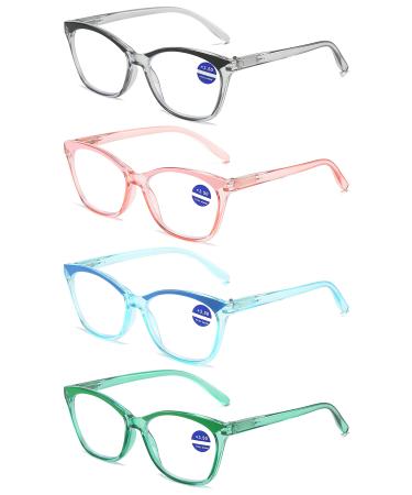 Lanomi Classic blue light filter reading glasses Cats Sight Rectangle Plastic Transparent Frame UV400 Protection Reading Aid visual aid anti blue light computer glasses 4 pieces 4.0 diopters