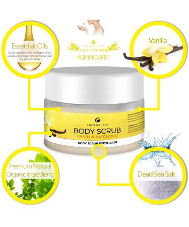 Organic Vanilla Patchouli Body Scrub Exfoliator | Deep Cleanse Soft Skin & Acne Treatment | Ideal for Self Tanning - Buy Online on GoSupps.com