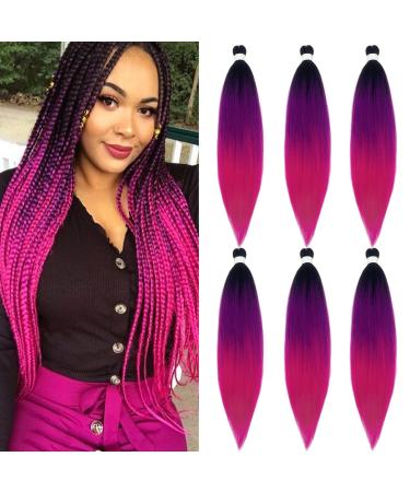 UPruyo Colored Purple Pink Ombre Braiding Hair Extensions for Braids Kanekalon Prestretched Pre Stretched Braiding Hair Ombre Fake Synthetic Hair for Braiding (24 In 6 Packs) Pack of 6 (24 Inch) Black Pink Purple Ombre ...