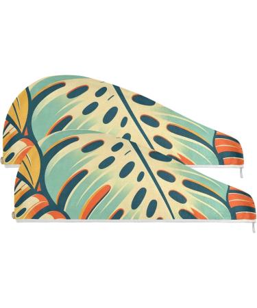 Monstera Leaf Retro Hair Towel 2 Pack | Super Absorbent Quick Dry Hair Turbans for Women & Girls | Stylish & Functional Hair Drying Solution - Buy Online on GoSupps.com