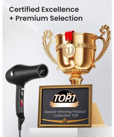 Dekuri Professional Ionic Hair Dryer AC Motor Fast Drying Salon Blow Dryer with Diffuser Nozzle for Curly and Straight Hair Cool Button 2 Speed & 3 Heat Setting - Black - Buy Online on GoSupps.com