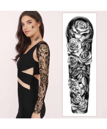 SOOVSY Extra Size Full Arm Temporary Tattoo: Skull Wolf Angel Floral Butterfly Half Arm Shoulder Design for Men & Women - Color-02 - Buy Online on GoSupps.com