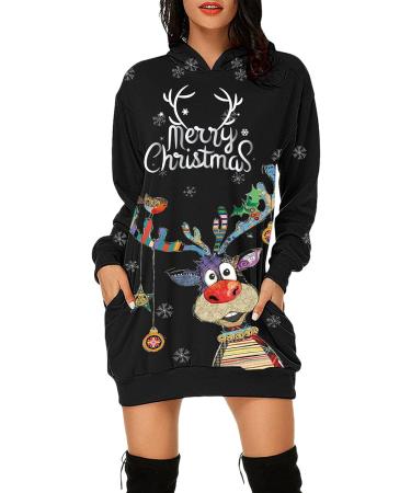 Hanxiulin Women's Christmas Rock Long Sleeve Hoodie Mini Pullover Dress - Oversized Black Sweatshirt XL - Buy Online on GoSupps.com