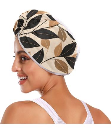 Black Brown Leaves Hair Towel 2 Pack - Super Absorbent Quick Dry Hair Turbans for Women & Girls - Buy Online on GoSupps.com
