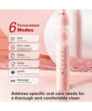 MAXWISDOM Toothbrush Electric with Holders 12 Sonic Toothbrush Heads Replacement 6 Modes Smart Timer 2 Hours Charge for 60 Days - Pink & White - Pack Of 18 - Buy Online on GoSupps.com