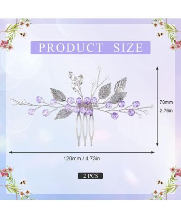 PAGOW 2PCS Purple Rhinestone Leaf Hair Comb Clips for Wedding Accessories - Women, Girls, Bride, Bridesmaid | Crystal Headpiece (4.73 x 2.76 inch) - Buy Online on GoSupps.com