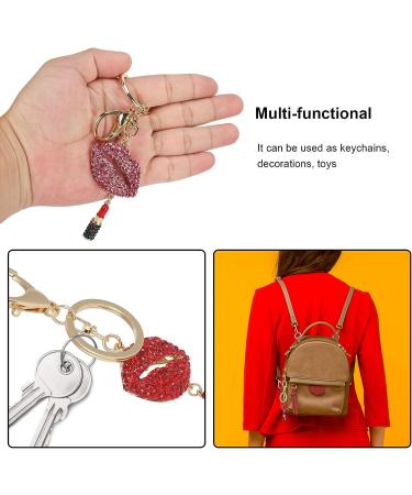 2Pcs Lips & Lipstick Sparkling Charm Keychain Set - Pink Cosmetic Bling Accessory - Buy Online on GoSupps.com