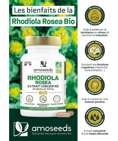 Rhodiola Rosea Organic | Concentrated Extract (Rosavine + Salidroside) | 100% Natural | Adaptogen Anti-Stress and Emotional Balance | 90 Vegan Capsules | Made in France | Superior Quality - Buy Online on GoSupps.com