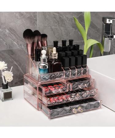 Pink Diamond Jewelry & Cosmetic Box with Brush Holder - Storage Display Cube with 4 Drawers - 2 Piece Set - Buy Online on GoSupps.com
