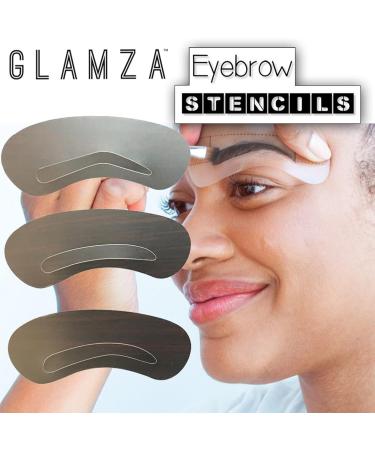 Glamza Waterproof Retractable Long Lasting Professional Eyebrow Shaping Pencil Eye Brow Template Liner Shape Kit + 3 Stencils Brown - Buy Online on GoSupps.com