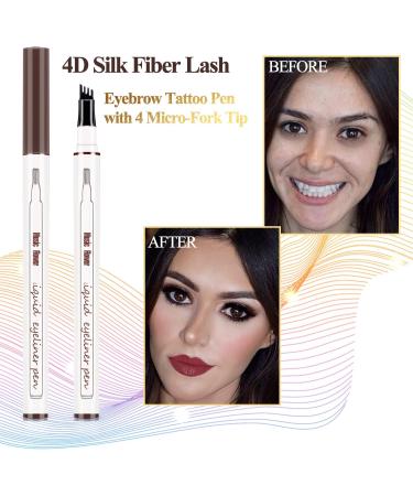 GCVSE Eyebrow Pencil Microblading Eyebrow Pencil with 4 Micro-Fork Tips Long-Lasting Brow Waterproof Smudgeproof Brow Pen - Easy Creation of Natural Looking Defined Eyebrows (Dark Brown) - Buy Online on GoSupps.com