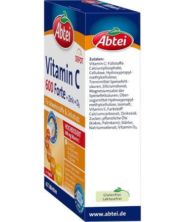 Abbey Vitamin C 600 Forte with Zinc & Vitamin D3 - High Dose Immune Support Gluten-Free Lactose-Free - 42 Tablets - Buy Online on GoSupps.com