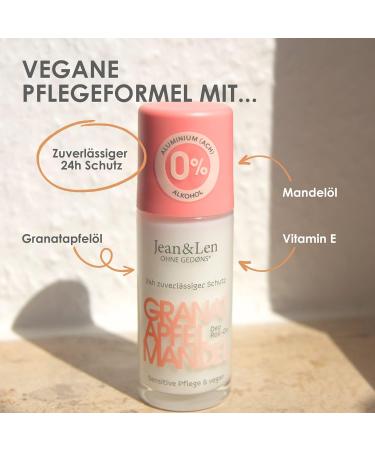 Jean & Len Roll-On Deodorant Pomegranate Almond Long-Lasting Freshness Also Ideal After Shaving Travel Size Vitamin E Pomegranate and Almond Oil Free of Aluminium Salts and Alcohol Vegan 50 ml - Buy Online on GoSupps.com