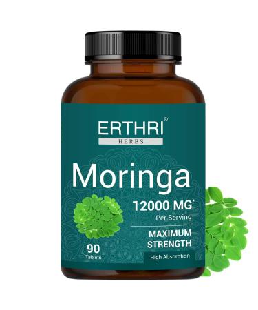 ERTHRI Pure Nutrition Organic Moringa 1200mg 90 Veg Tablets Superfood with Vitamins and Essential Non-GMO Gulten Free Vegan Supplement for Daily Use