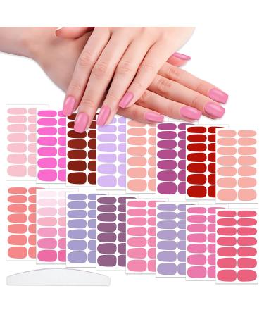 WOKOTO 16 Sheets Pink Solid Nail Polish Strips Full Nail Wraps for Women Nail Art Strips 224 Tips Stick On Nail Polish Stickers Gel Nail Strips for Nails Decals for Nail Art Gel Stickers for Girls KIT1 Pink Solid