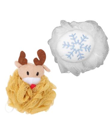 FOMIYES 2pcs Bath Ball Bath Shower Sponge Shower Sponge Exfoliating Puff Shower Sponge Exfoliating Back Brush Loofahs Bath Shower Pouf Shower Ball Stuffing Cotton Cushion Child Mesh Elk Snowflake