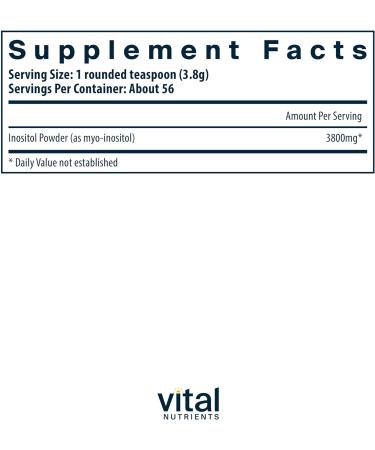 Vital Nutrients Inositol Powder - Metabolism Support for Neurotransmitters - Vegetarian - 225g - Buy Online on GoSupps.com
