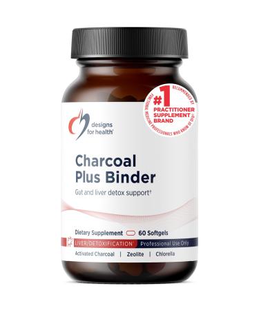 Designs for Health Charcoal Plus Binder - Zeolite Detox Process with Activated Charcoal Organic Chlorella - Toxin Binder for Full Body GI & Gut Detox Support (60 Softgels)