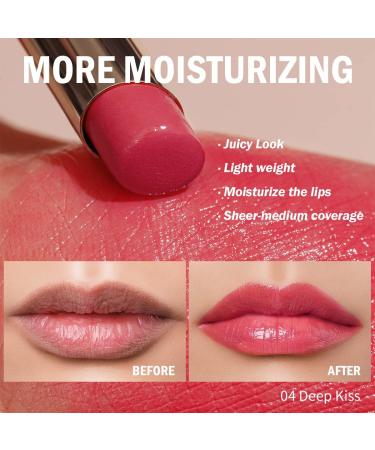 Oulac Coral Peach Moisturising Lipstick: Hydrating Lip Balm for Dry Lips - Juicy Glossy Finish, Vegan & Cruelty-Free (04) - Buy Online on GoSupps.com