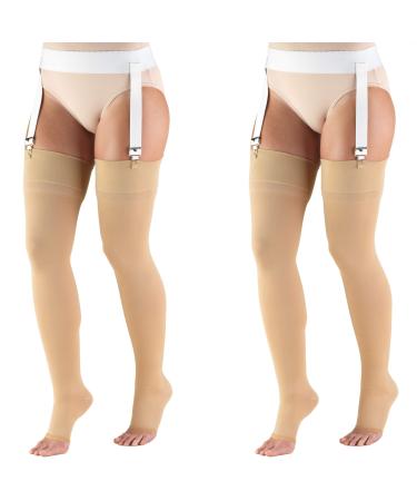 Truform Compression 20-30 mmHg Thigh High Open Toe Stockings Beige X-Large 2 Count (0866-XL 2PK)