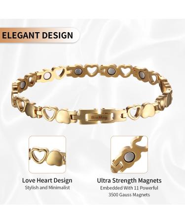 BioMag Heart-Shaped Magnetic Bracelet for Women - Titanium Steel - Strong Magnets - Gold Color - Buy Online on GoSupps.com