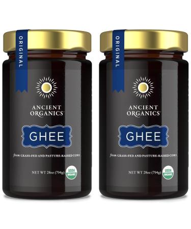 Ancient Organics Ghee - Organic Grass Fed Ghee Butter Gluten-Free Clarified Butter Vitamins & Omegas - Lactose Reduced Kosher USDA Certified - 28 Oz - Pack of 2