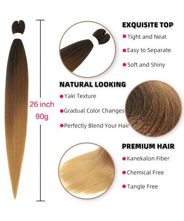 Xusuperb Pre-Stretched Braiding Hair Ombre Brown 26 - 6 Pack Kanekalon Extensions | Soft Yaki-Textured Braids (T1B/30/27#) - Easy International Shipping - Buy Online on GoSupps.com