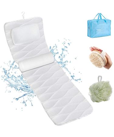 Full Body Bath Pillow Bath Pillows for Tub with Deluxe Lumbar Pillow with Suction Cup and Free Bath Brush and Bath Ball  Full Body Bath Pillow for Neck Shoulder Head and Back Support