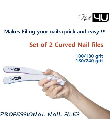 SET of 2 Professional Curved Nail Files Banana Emery Boards for False Nails Acrylic Gel Tips Manicure tools by Nail4U Double sided 100/180 180/240 Grit - Buy Online on GoSupps.com