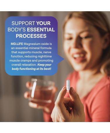 MD. Life Magnesium Oxide 400mg Capsules - High Absorption Magnesium Supplement for Leg Cramps Sleep & Vascular Health - 60 Capsules - Non-GMO Pills for Women 60 Count (Pack of 1) - Buy Online on GoSupps.com