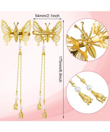PAGOW 4pcs Elegant Tassel Butterfly Hairpin Alligator Clip | Antique Side Clip for Women, Perfect for Wedding or Party Hair Adornment - Silver+Gold - Buy Online on GoSupps.com