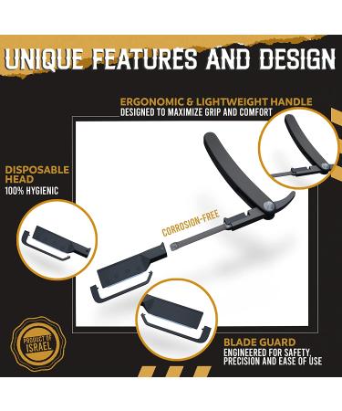 Better Barber Patented Straight Edge Razor for Men - Easy-to-Use Handle with 1+10 Disposable Blades, Durable Black Design - Beard and Hair Shaving Tool - 11 Piece Set - Buy Online on GoSupps.com