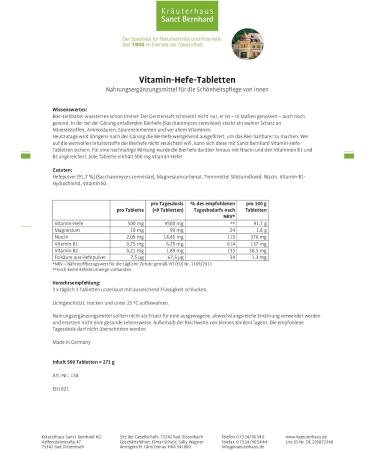 Sanct Bernhard Vitamin Yeast Capsules - 500 Tablets | Premium Health Supplement for Immune Support & Energy Boost | International Shipping Available - Buy Online on GoSupps.com