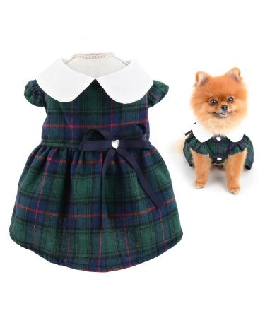 SMALLLEE_LUCKY_STORE Vintage Scottish Plaid Luxury Bow Girls Dog Dress Elegant Pincess Spring Summer Apparel Clothes for Small Pets Kitten Christmas Outfits Puppy Costume Green L L green