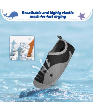 Kids' Non-Slip Aqua Socks - Whale Black Gray - 4/4.5 UK Child - Quick Dry Water Shoes for Beach, Pool, Surfing, Yoga - Buy Online on GoSupps.com