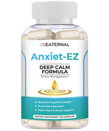 Anxiet-EZ | Stress Mood & Calmness Support with Ashwagandha Rhodiola Lemon Balm Vitamin B L-Theanine Chamomile GABA St. John's Wort | Natural Vegan Formula with Mood Support | 60ct